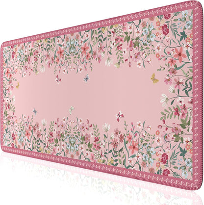 Desk Mat,Mouse Pad for Office Desk,35.4x15.7in,Pink Flowers
