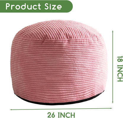 Round Stuffed Pouf Ottoman, Corduroy Poufs with Foam Chunk Filling, Furry and Fluffy Pouf Foot Stool Storage Ottoman, 20 X 15 Floor Poufs Foot Rest for Living Room, Dark Grey