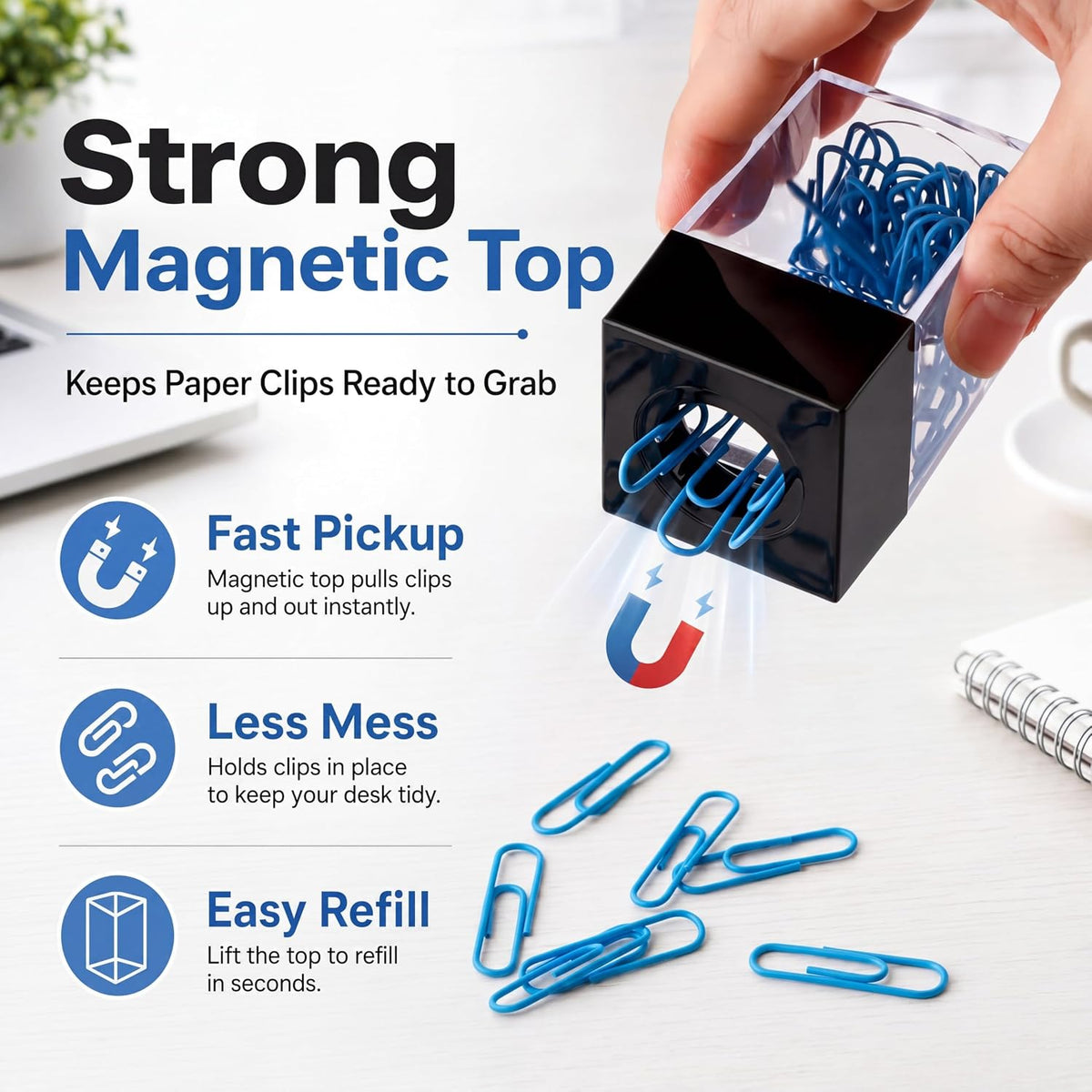 Seajan 12 Pack Magnetic Paper Clip Dispenser Paper Clip Holder Back to School Black Paperclip Dispenser Magnetic Desktop Organizer for Desk School Office Home Supplies