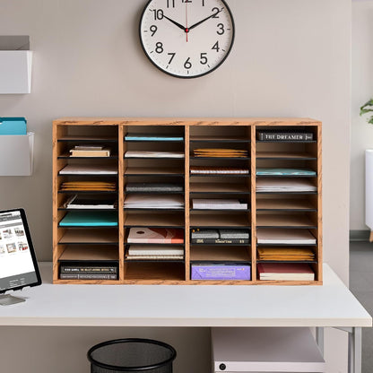Safco 9422GR Wood Adjustable Literature & Paper Organizer, 16 Adjustable Compratment, Stackable Durable Construction, Home, Office, Mailroom, Classroom Mailbox , Gray