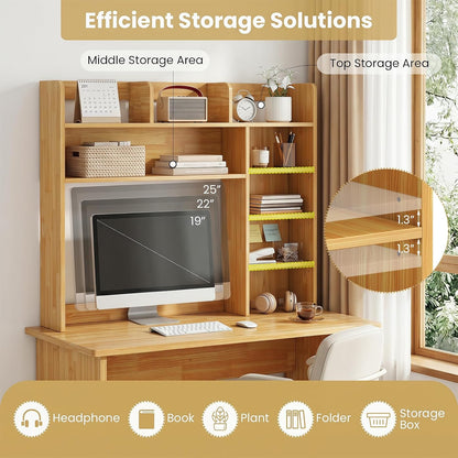 Desktop Bookshelf, Countertop Storage Hutch with 5 Shelves for Computer Desk, Desk 3-Tier Display Rack, Multipurpose Wood Desktop Hutch Storage Organizer for Dorm Office Home