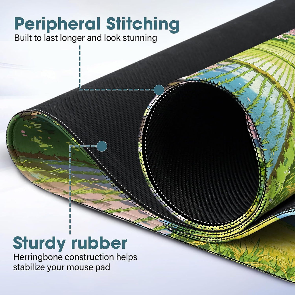 31.5" x 15.7" Waterproof Fabric Desk Pad, Rubber Anti-Slip Base, Stitched Edges No Curling, Fits Laptop Keyboard and Mouse, Smooth Office Mat Large Mouse Pad for Work Game, Black