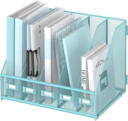 Desk Organizers Metal Desk Magazine File Holder with 5 Vertical Compartments Rack File Organizer for Office Desktop, Classroom, Home Workspace, Black