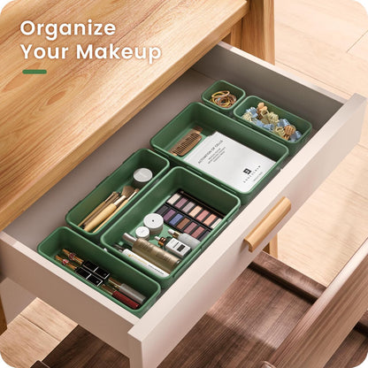 A-LuGei 【Military Grade】 Drawer Organizer, 【𝟱𝗦𝗶𝘇𝗲】 Makeup organizer, 【Holds 177 Items】 Bathroom Organizers and Storage, Organization and Storage, Desk Drawer Organizer for Vanity (Clear)