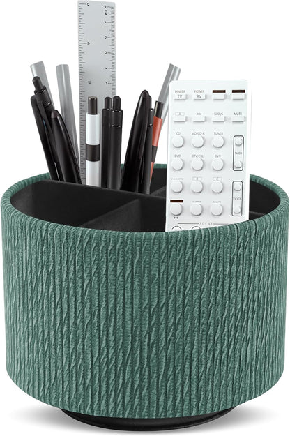 Round Leather Art Supply Organizer,Remote Control Holder,360 Degree Rotating,Multi-Functional Pencil Holder,4 Compartments Desktop Stationary Organizer(1-Blue Bird) - Colors B