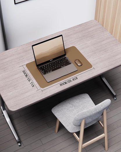 Double-Sided Desk Pad, 31.5"x15.7"Leather Desk Mat, Eco Cork Desk Pad Protector,Large Mouse Pad,Waterproof Desk Blotter for Office/Home(Coffee)
