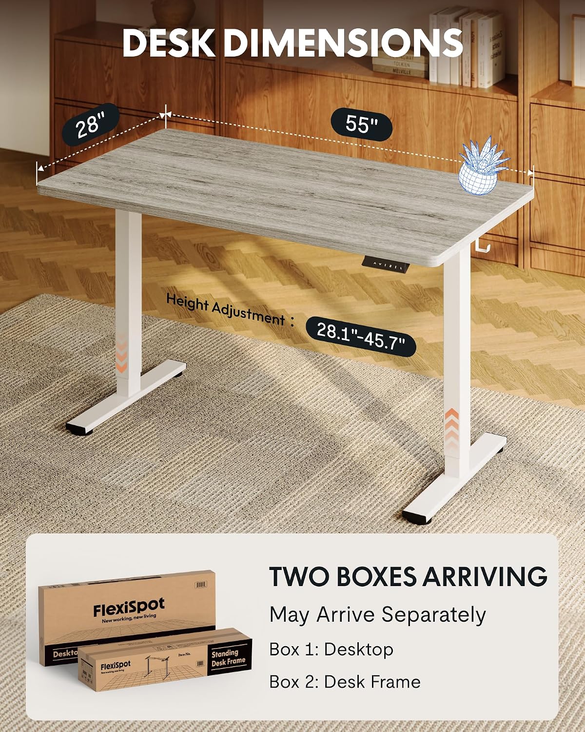 EN1 48"x24" One-Piece Standing Desk, White