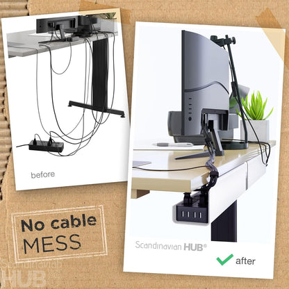 No-Screw Under Desk Cable Management Tray - Self-Adhesive Installation, Cord Management, Cable Tray, Under Desk Wire Organizer - Black Set of 2