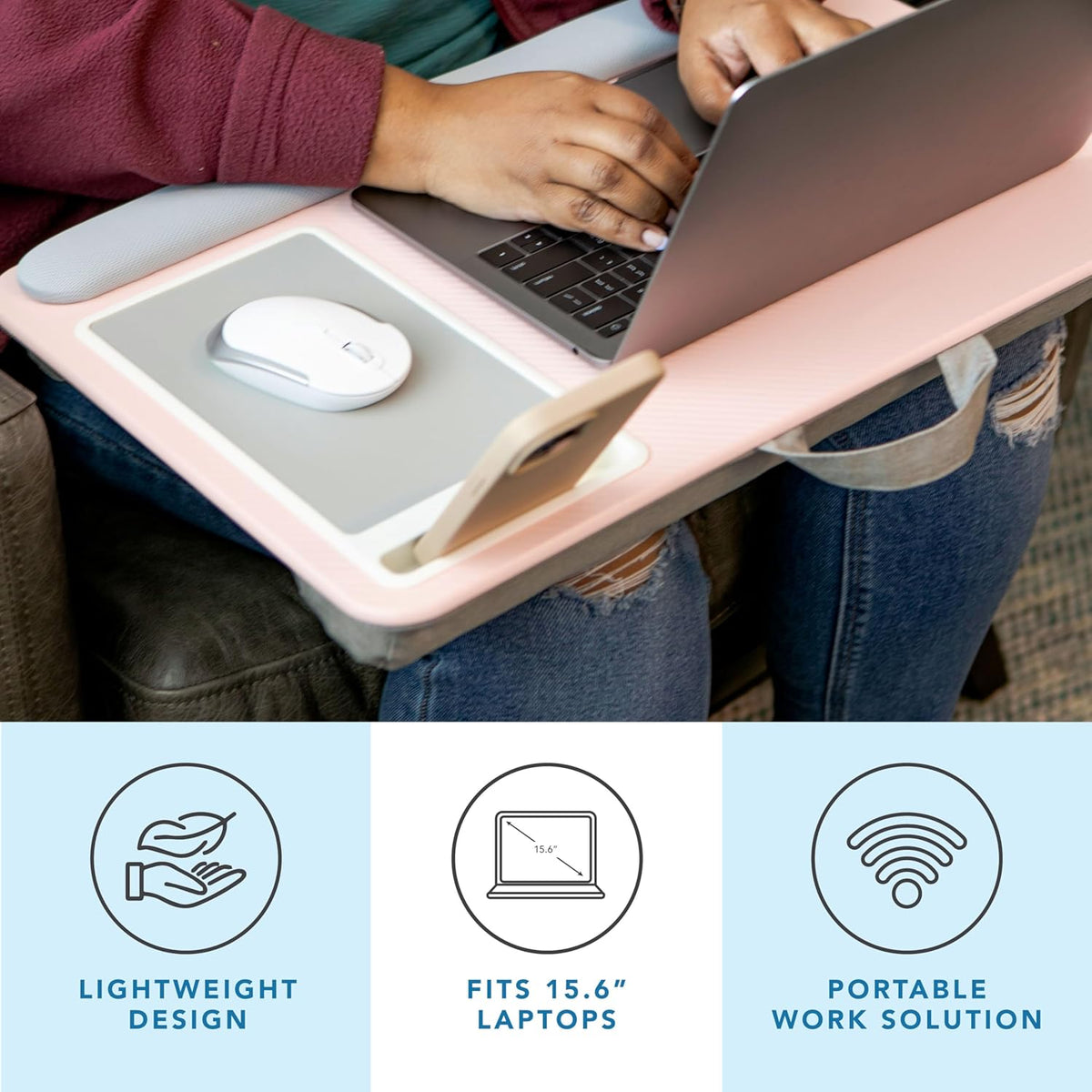 LAPGEAR Home Office Pro Lap Desk with Wrist Rest, Mouse Pad, and Phone Holder - Black Carbon - Fits up to 15.6 Inch Laptops - Style No. 91598