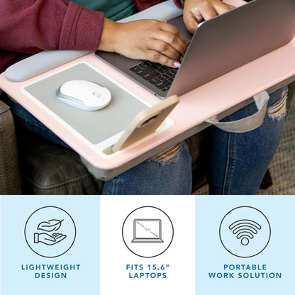 LAPGEAR Home Office Pro Lap Desk with Wrist Rest, Mouse Pad, and Phone Holder - Black Carbon - Fits up to 15.6 Inch Laptops - Style No. 91598