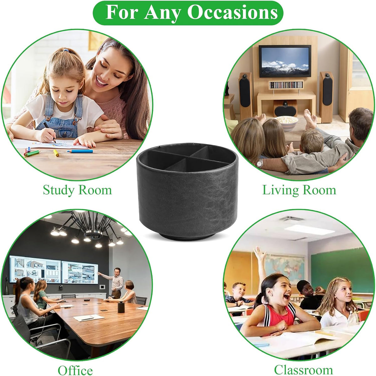 Round Leather Art Supply Organizer,Remote Control Holder,360 Degree Rotating,Multi-Functional Pencil Holder,4 Compartments Desktop Stationary Organizer(1-Blue Bird) - Colors A