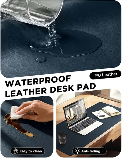 35.4" x 17" Large PU Leather Desk Mat for Keyboard and Mouse - Waterproof Non-Slip Desk Pad Protector for Office, Home, Writing Desk, Black