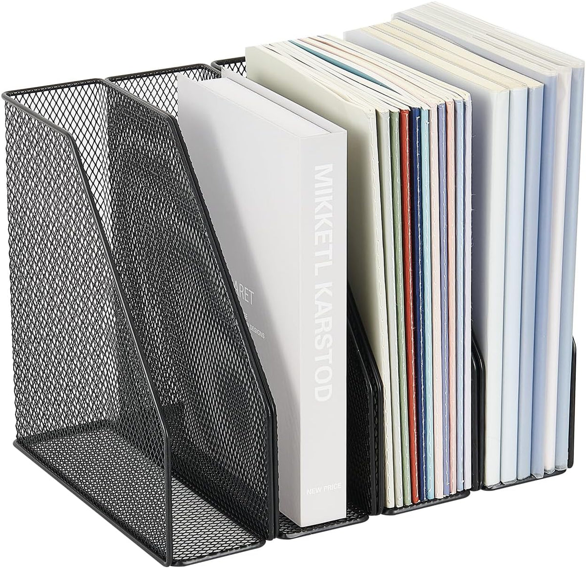 AUPSEN 5-Section File Organizer for Desk, Wood Mesh Desktop File Organizer, File Sorter Storage Rack, Vertical Folder Holder for Files, Magazines, Books (Black)