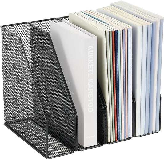 AUPSEN 5-Section File Organizer for Desk, Wood Mesh Desktop File Organizer, File Sorter Storage Rack, Vertical Folder Holder for Files, Magazines, Books (Black)