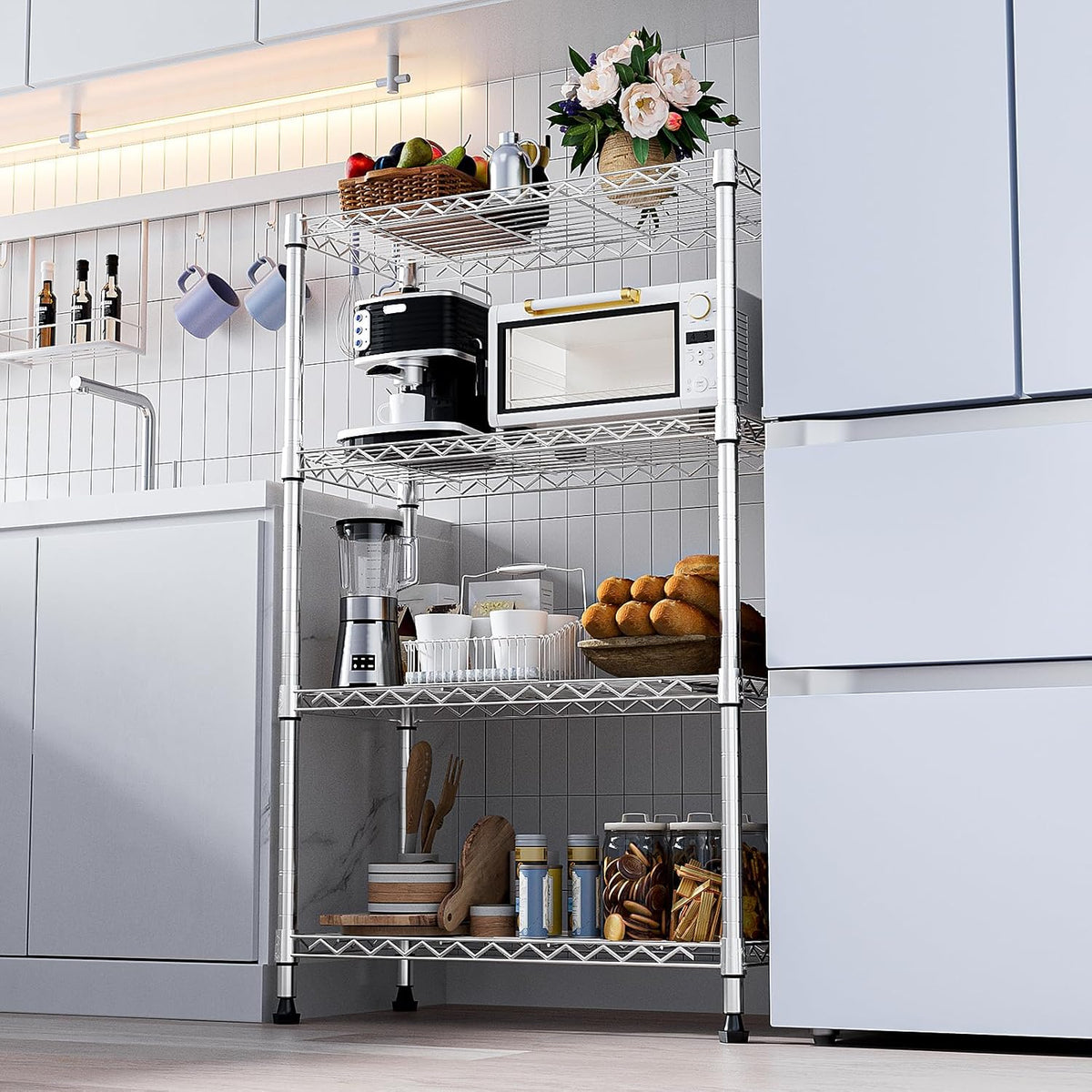 M MZG 450 lbs Steel Storage Shelving 3-Tier Utility Shelving Unit Steel Organizer Wire Rack for Home,Kitchen,Office (11.8" D x 17.7" W x 26.3" H) - Colors A