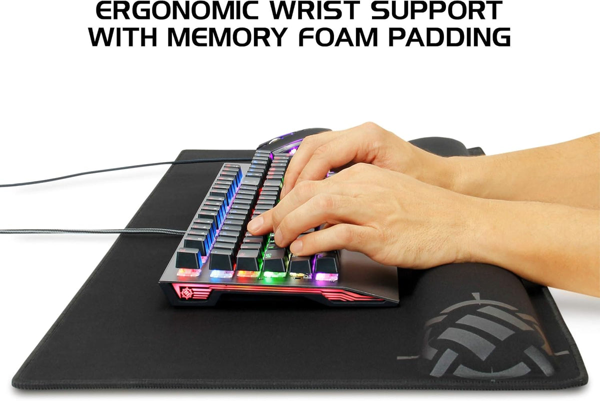 ENHANCE XXL Large Mouse Pad for Desk with 2XL Ergonomic Memory Foam Wrist Rest Support (31.5 x 13.78 x 1 inches) - Desk Pad with Anti-Fray Stitching & Soft Cushion Mat Surface, Designed in the U.S.