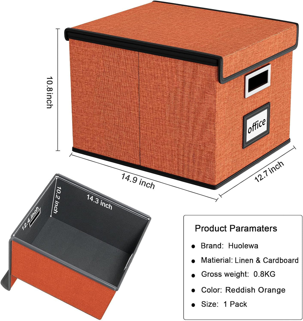 Upgraded Portable File Organizer Box with Lid, Collapsible Linen Hanging Filing Storage Boxes with Plastic Slides, Decorative Home/Office Filing System Box for File and Folders Storage (Gray)