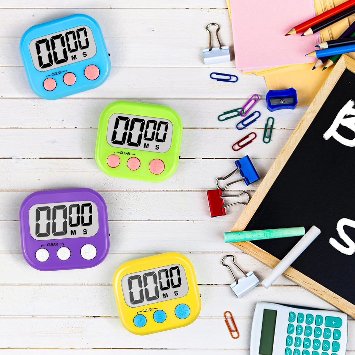Digital Timer for Kids Teacher Supplies Classroom Timer for Study Learning Management Kitchen Work Exercise-4Pack Pink Blue Green Purple