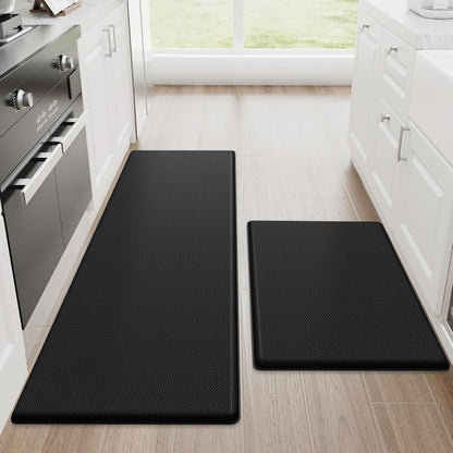 StepRite Kitchen Mats, 2PCS Kitchen Rugs, Cushioned Anti Fatigue Kitchen Mats for Floor, Non-Slip Standing Desk Mat, Waterproof Kitchen Rug Set for Kitchen, Floor, Office, 17.3"x30"+17.3"x47", Black