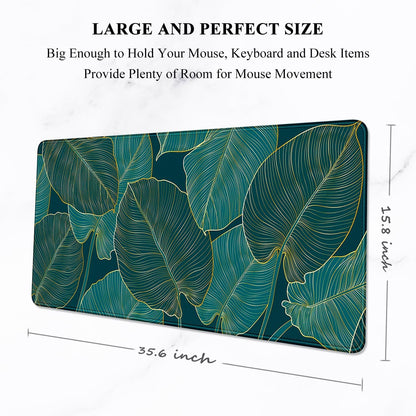 Auhoahsil Desk Mat, Ultra Large Mouse Pad, XXL Gaming Mousepad, Green Tropical Leaves Deskpad, Big Extended Full Size Mouse Pad, Desktop Desk Matt for Keyboard, Laptop & Computer, 35.5 x 15.7 in - Colors A