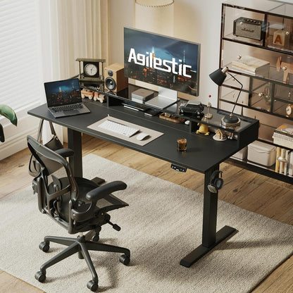 48 * 24 Inch Electric Standing Desk with Shelf & Led, Dark Walnut