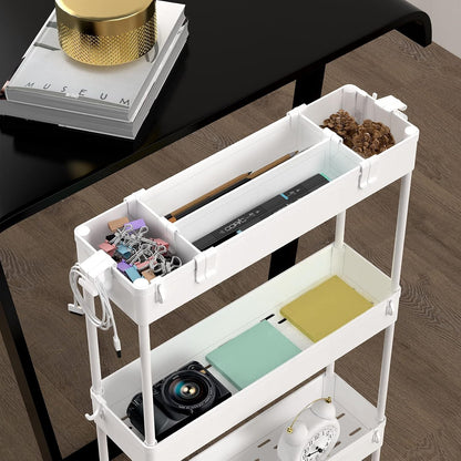 SPACELEAD Slim Storage Cart 4 Tier,Bathroom Organizer Rolling Utility, Mobile Shelving Unit Slide Out for Office, Kitchen, Laundry Room & Narrow Places,White