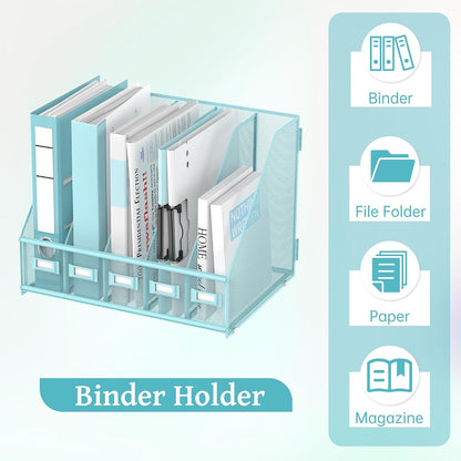 Desk Organizers Metal Desk Magazine File Holder with 5 Vertical Compartments Rack File Organizer for Office Desktop, Classroom, Home Workspace, Black