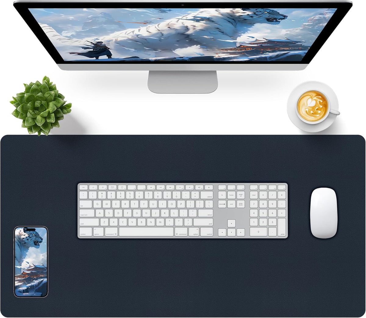 Bloss Leather Desk Pad and Keyboard Wrist Rest, Large Mouse Pad + Keyboard Pad+Mouse Wrist Support, Non-Slip Desk Mat Protector for Office, Home(31.5×15.7 Inches,Beige) - Colors B