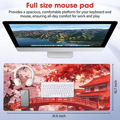 31.5" x 15.7" Waterproof Fabric Desk Pad, Rubber Anti-Slip Base, Stitched Edges No Curling, Fits Laptop Keyboard and Mouse, Smooth Office Mat Large Mouse Pad for Work Game, Black