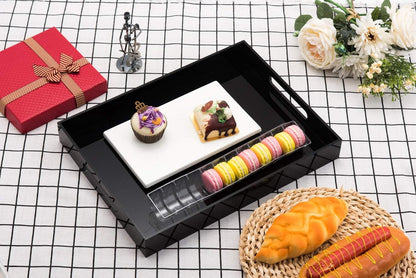 KEVLANG Glossy White Sturdy Acrylic Serving Tray with Handles-12x20 Inch-Serving Coffee Appetizer Breakfast-Kitchen Countertop Makeup Drawer Organizer-Vanity Table Ottoman Decorative Tray