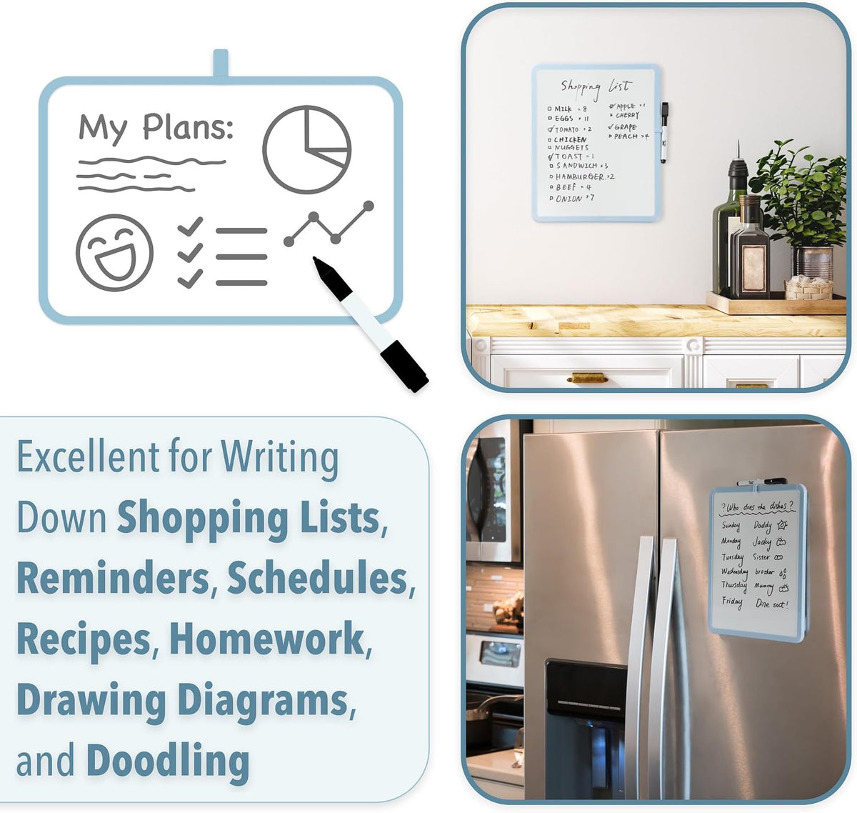 Dry Erase Board, 14” x 11”, White Frame