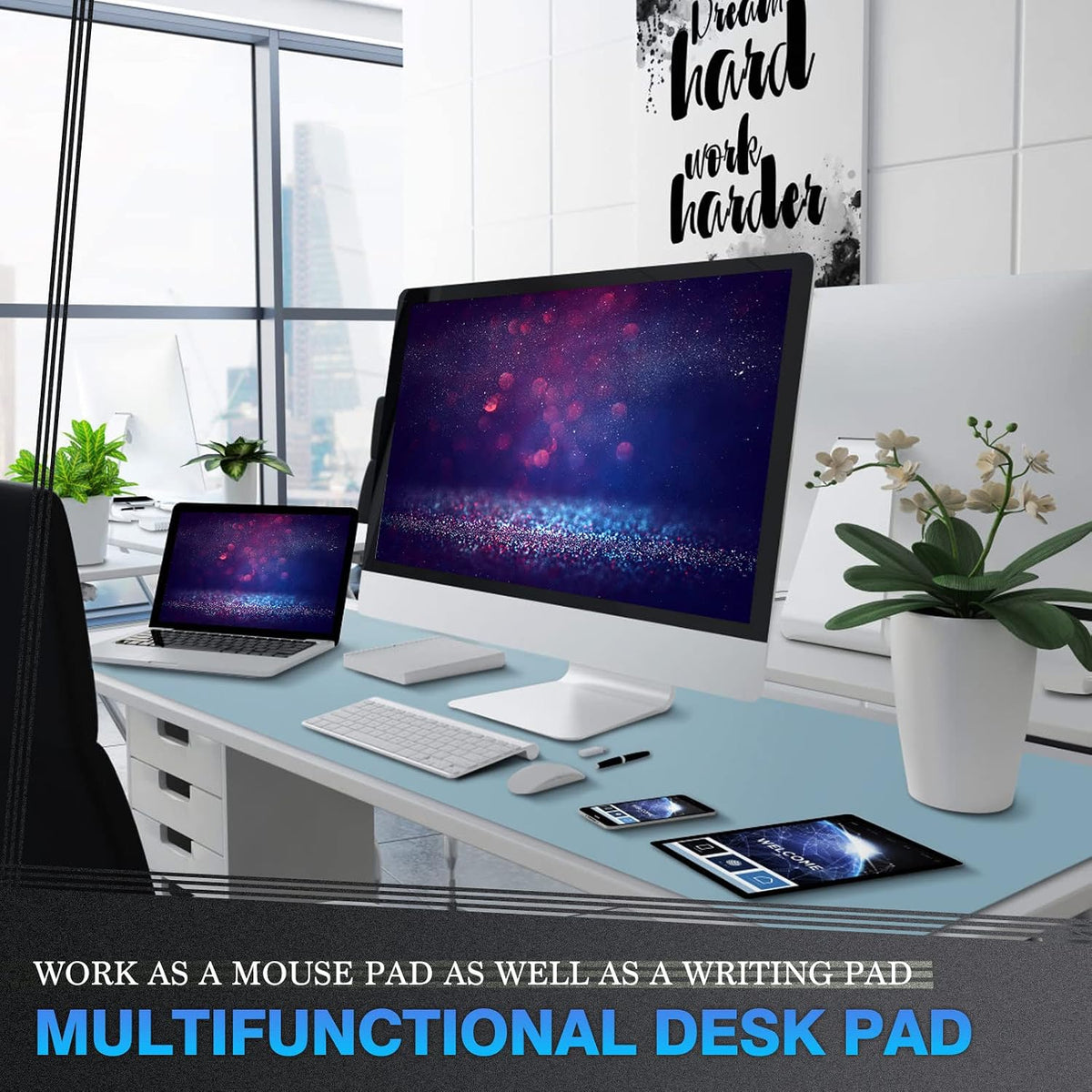 K KNODEL Large Office Leather Desk Mat, Mouse and Keyboard Pad, Computer and Laptop Mat, Desktop Protector and Cover, Writing Pad and Blotter (31.5"x15.7", Black)