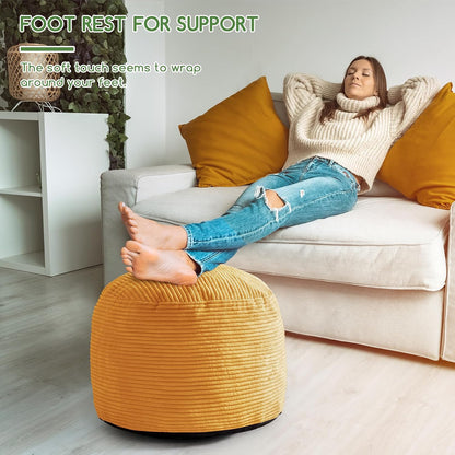 Round Stuffed Pouf Ottoman, Corduroy Poufs with Foam Chunk Filling, Furry and Fluffy Pouf Foot Stool Storage Ottoman, 20 X 15 Floor Poufs Foot Rest for Living Room, Dark Grey