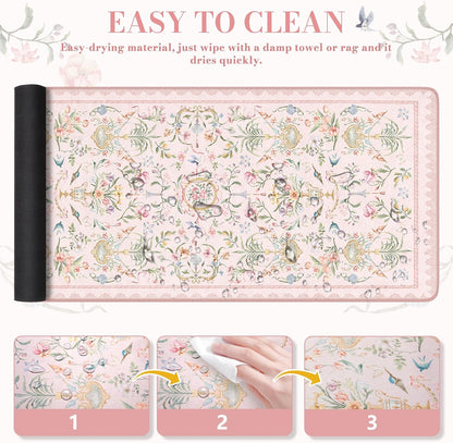 Desk Mat,Mouse Pad for Office Desk,35.4x15.7in,Pink Flowers