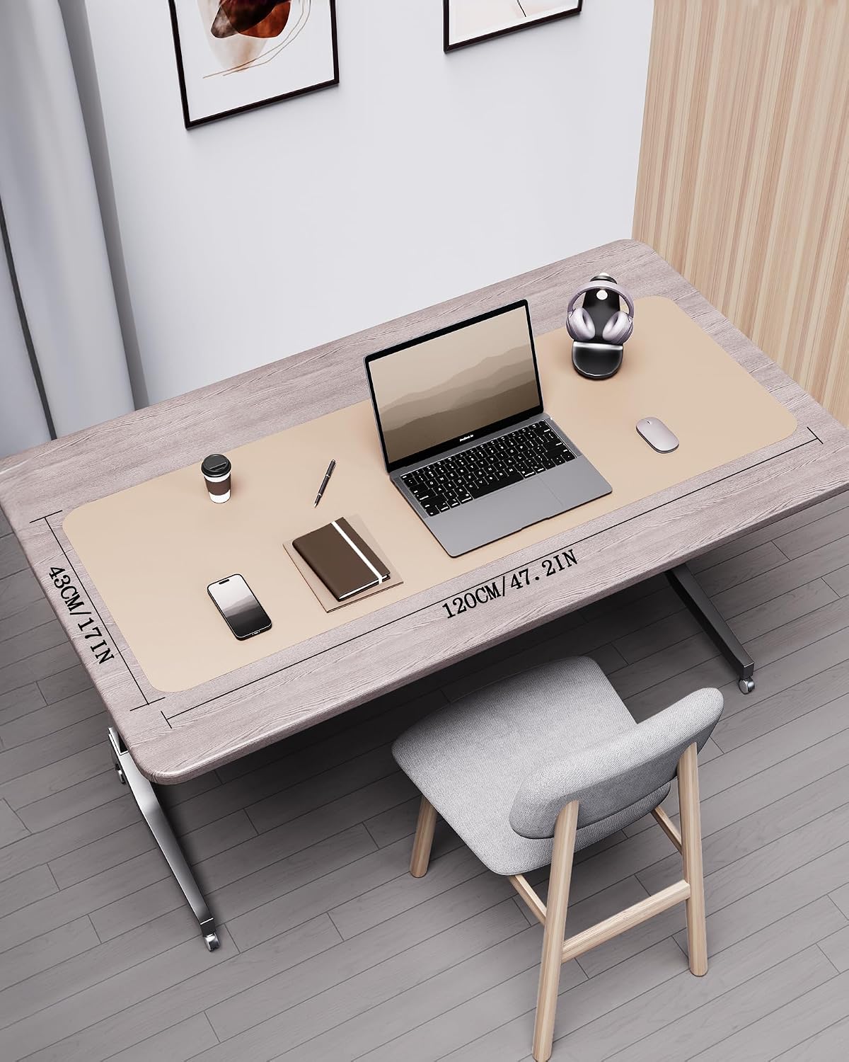 Double-Sided Desk Pad, 31.5"x15.7"Leather Desk Mat, Eco Cork Desk Pad Protector,Large Mouse Pad,Waterproof Desk Blotter for Office/Home(Coffee)
