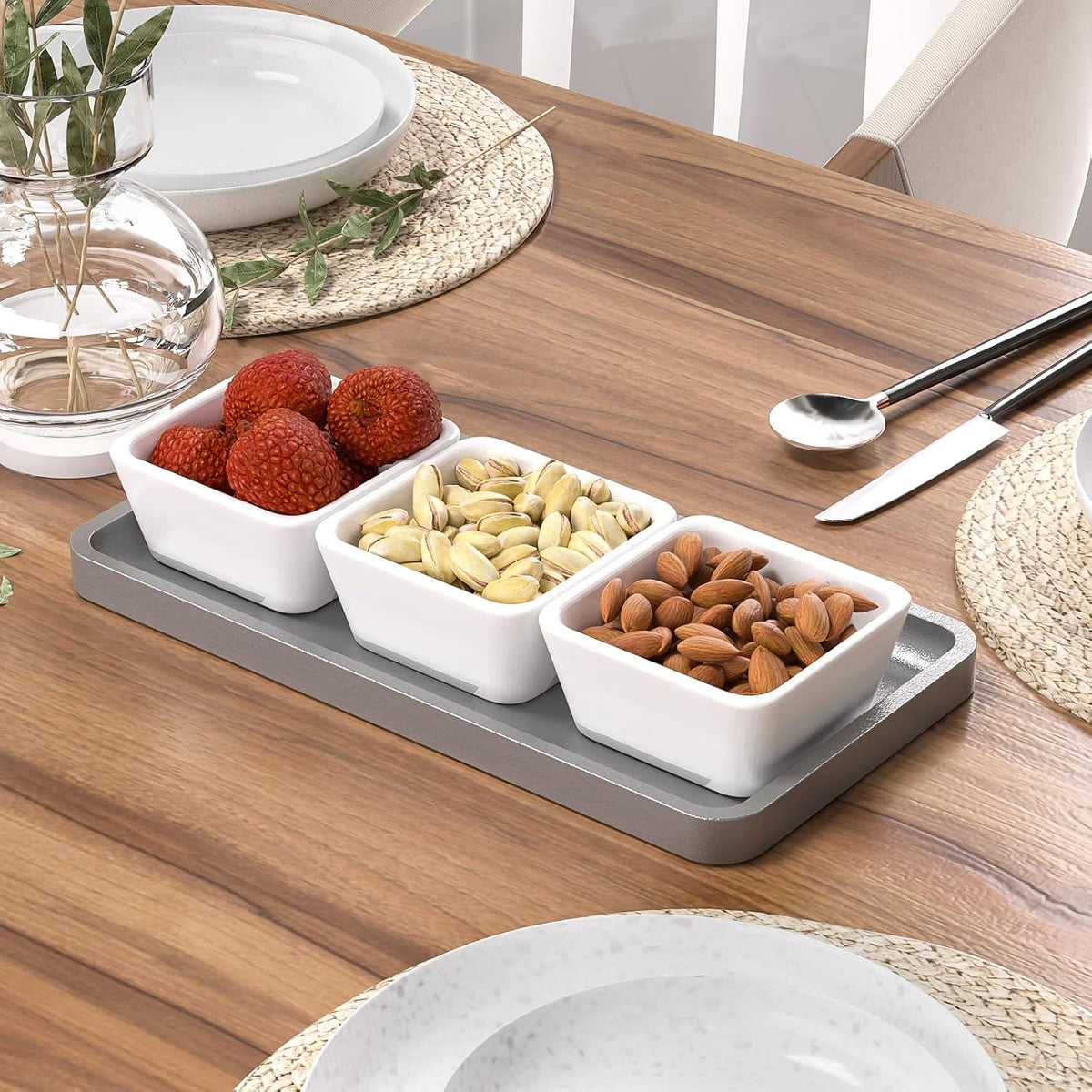Small Bathroom Vanity Tray for Countertop Makeup Perfume Jewelry Decor Candle Keys, Small Black Kitchen Tray for Soap Dispenser Spice Bamboo Toilet Tray 7.9" L x 4" W x 0.79" H