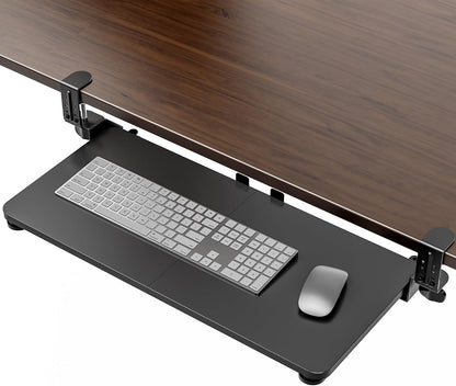 Small Keyboard Tray Under Desk, Pull Out Keyboard & Mouse Tray with Adjustable C-clamp, 20(25.9 Including Clamps) x 11.8 Inch Slide Out Computer Keyboard Drawer Mouse Tray for Typing, Walnut
