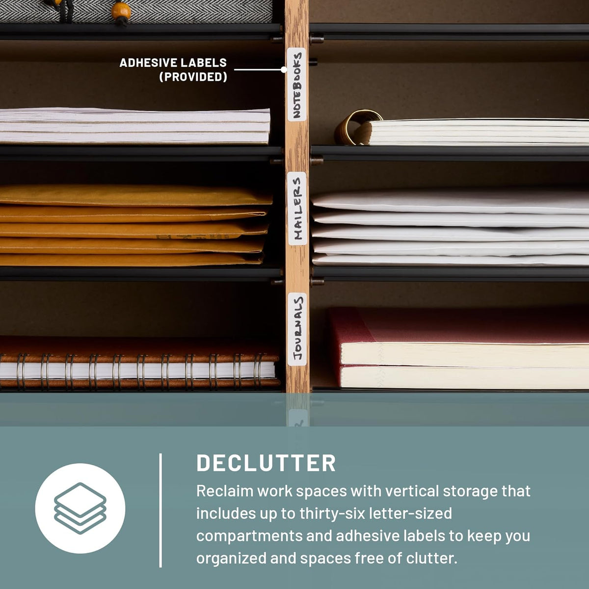 Safco 9422GR Wood Adjustable Literature & Paper Organizer, 16 Adjustable Compratment, Stackable Durable Construction, Home, Office, Mailroom, Classroom Mailbox , Gray