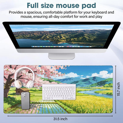 31.5" x 15.7" Waterproof Fabric Desk Pad, Rubber Anti-Slip Base, Stitched Edges No Curling, Fits Laptop Keyboard and Mouse, Smooth Office Mat Large Mouse Pad for Work Game, Black