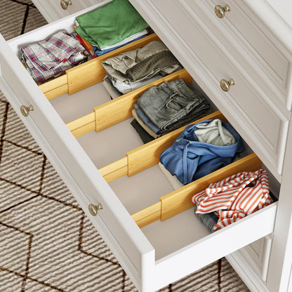 BAMEOS Bamboo Expandable Drawer Dividers – Fits 16.6"–22" Drawers, 2" High, Set of 4 | Spring-Loaded Bamboo Separator for Kitchen Island, Bathroom Vanity & Dresser Drawers