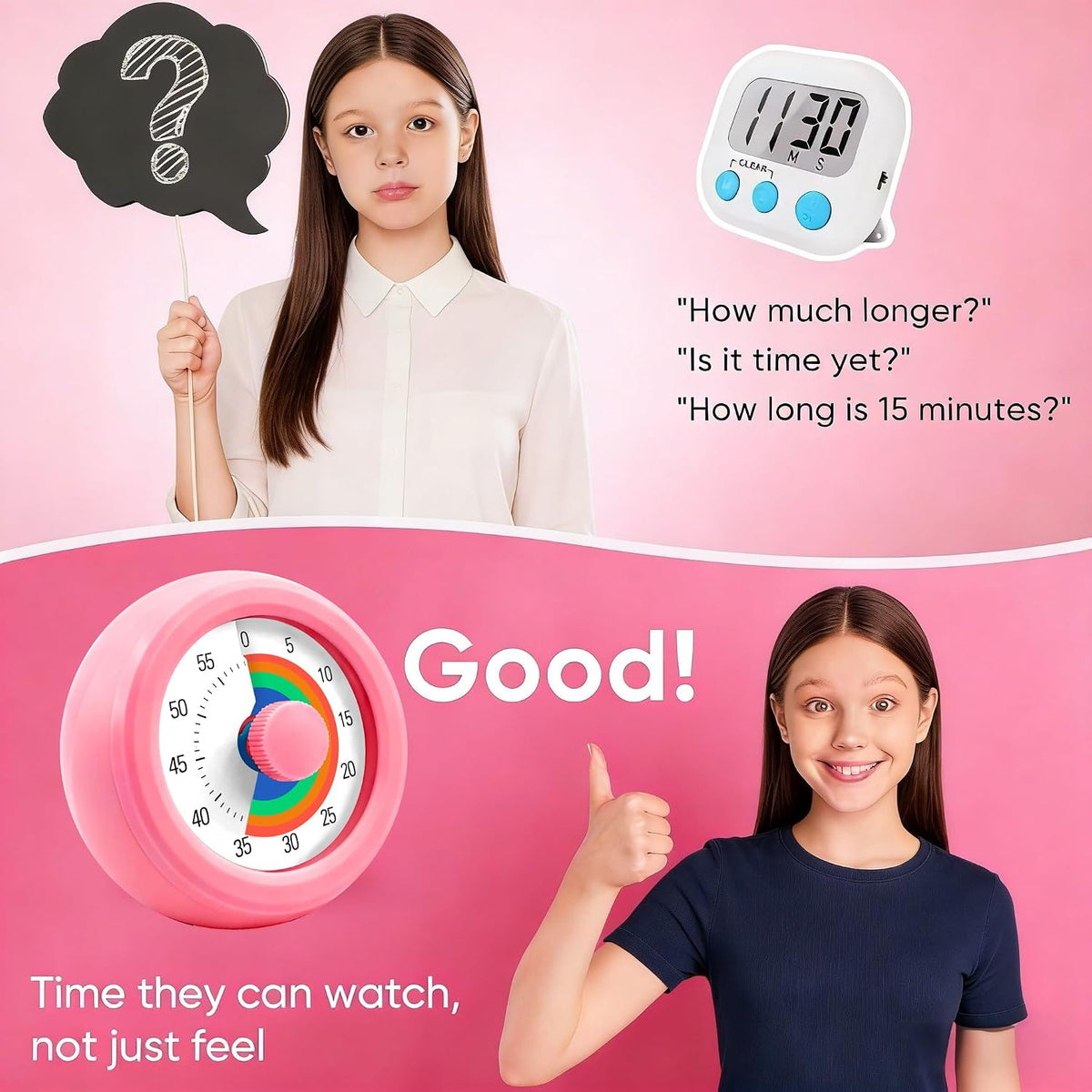 60 Minute Visual Timer with Silent Operation Visual Countdown Timer Rainbow Disk 60 Minute Countdown Timer Task Reminder Home and Kitchen Timer for Kids Desk, Office Meetings (White-Rainbow)