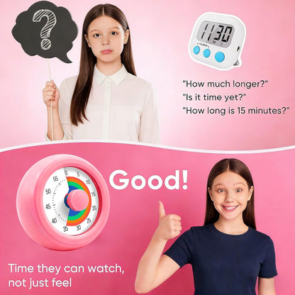 60 Minute Visual Timer with Silent Operation Visual Countdown Timer Rainbow Disk 60 Minute Countdown Timer Task Reminder Home and Kitchen Timer for Kids Desk, Office Meetings (White-Rainbow)