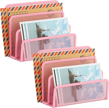 EASEPRES Desk Mail Organizer, Office Small Desktop Metal Mesh Envelope Letter Sorter Paper File Holder Organizer with 3 Vertical Upright Compartments, Black