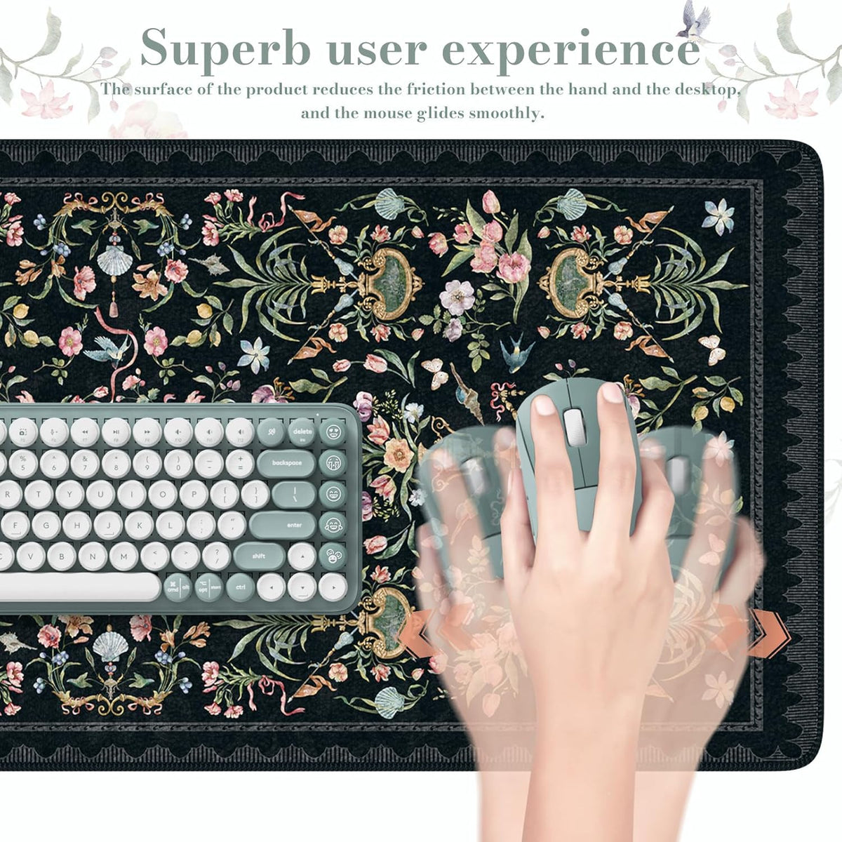 Desk Mat,Mouse Pad for Office Desk,35.4x15.7in,Pink Flowers