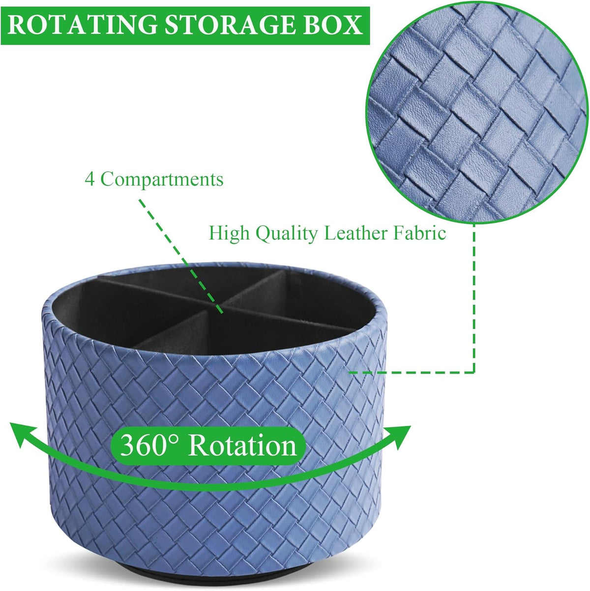 Round Leather Art Supply Organizer,Remote Control Holder,360 Degree Rotating,Multi-Functional Pencil Holder,4 Compartments Desktop Stationary Organizer(1-Blue Bird) - Colors C