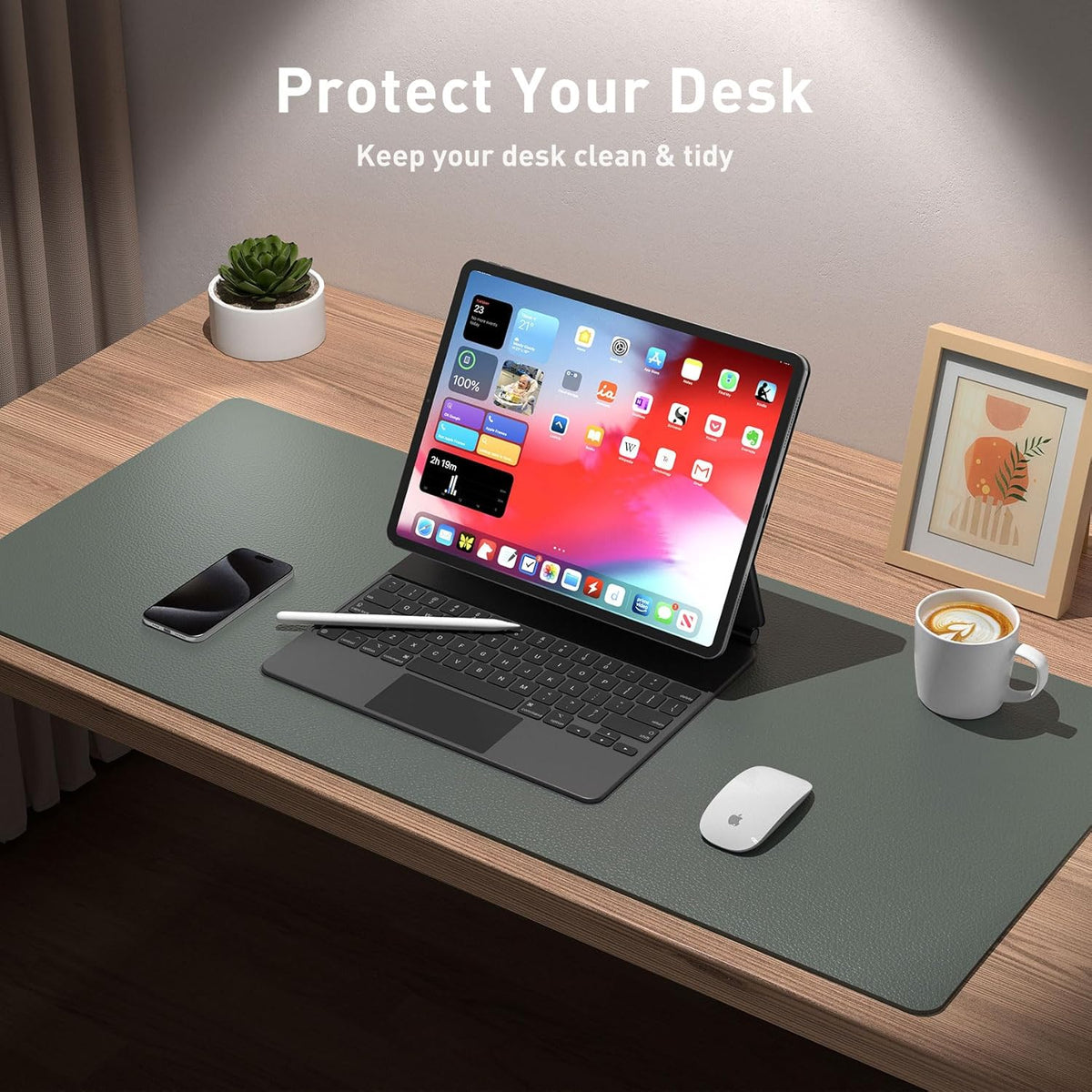 Aothia Leather Office Desk Pad Protector, Non-Slip PU Leather Desk Blotter, Waterproof Laptop Writing Mouse Pad for Office and Home, Black, 31.5" x 15.7" - Colors A