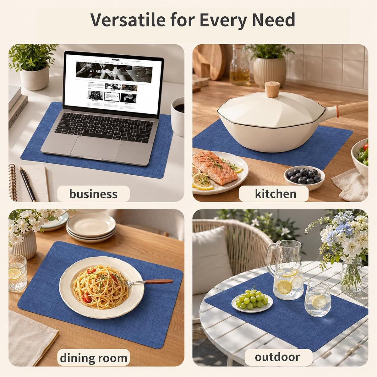 Maxpearl Faux Leather Placemats Set of 6 - Waterproof - Wipe Clean - Heat Resistant - Anti Slip Dining Table Place Mats, Suitable for Indoor & Outdoor Use, 17’’×12’’, Beige