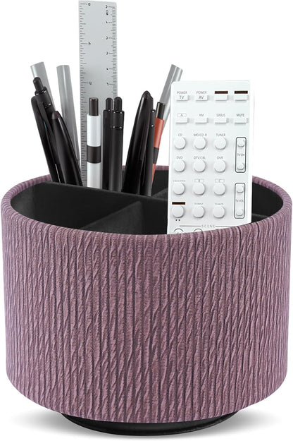Round Leather Art Supply Organizer,Remote Control Holder,360 Degree Rotating,Multi-Functional Pencil Holder,4 Compartments Desktop Stationary Organizer(1-Blue Bird) - Colors C