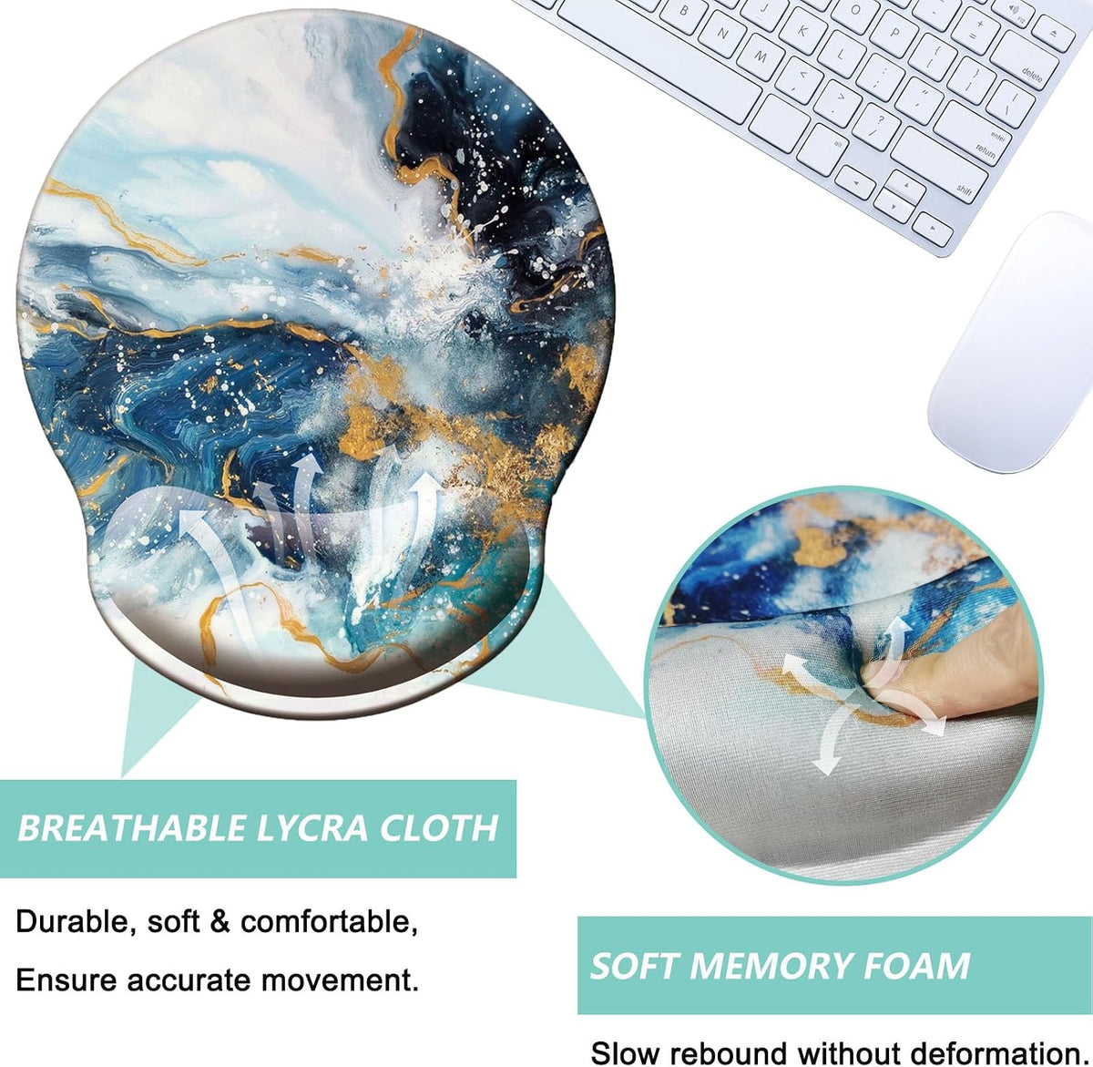 Mouse Pad with Wrist Support, Ergonomic Mouse Pad with Memory Foam Wrist Rest Cushion, Non-Slip Rubber Base Gaming Mice Pad for Home Office Computer Laptop, Flower Black