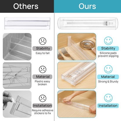 Vtopmart 8 Pack Shallow Drawer Dividers, 2.36" High 12.5"-20.8" Adjustable Expandable Kitchen Drawer Organizer, Clear Plastic Organizer Separators for Flatware, Utensil, Cutlery, Underwear, Clothes